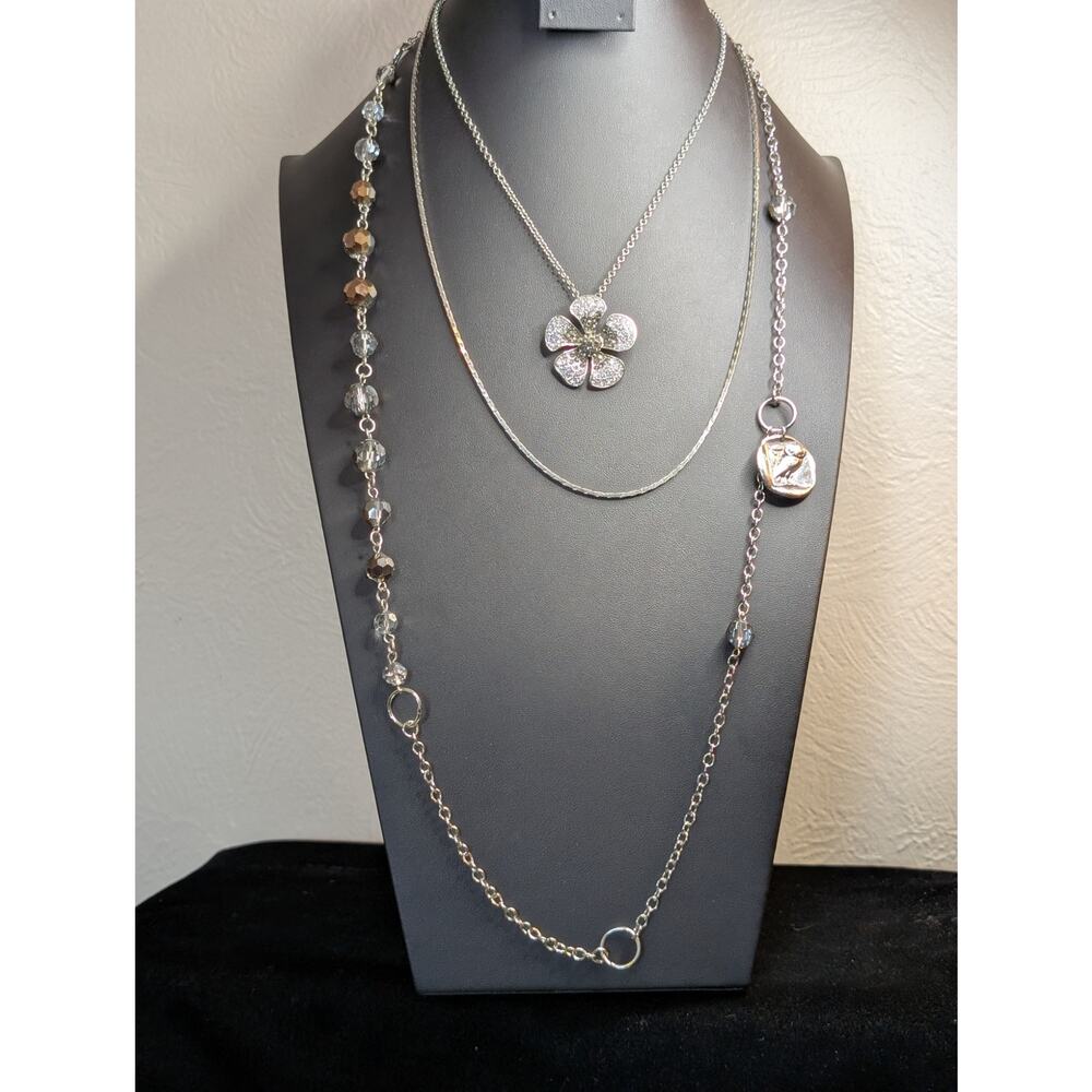 Lot of Three Layered Silver Tone Necklaces From Vintage to Modern